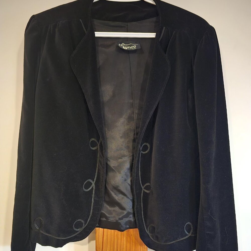 Ladies Vintage 90s Black Velvet Bolero Jacket